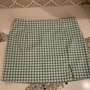Green and White Plaid Skirt